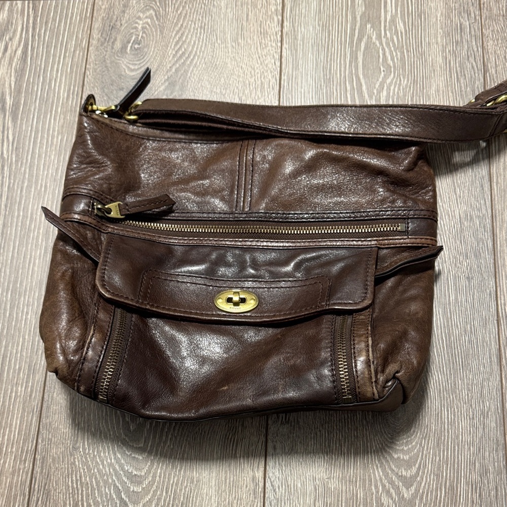 Fossil Brown Leather Crossbody Bag